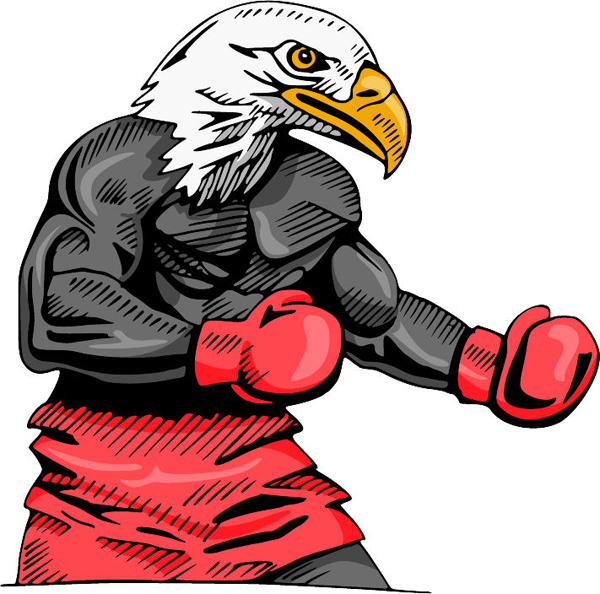 Eagle boxing mascot full color sports sticker. Personalize as you order. MASCOTS_4C_27