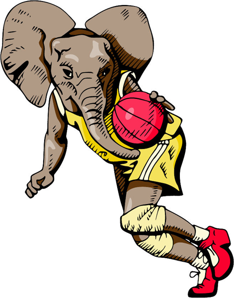 Elephant basketball mascot full color sports decal. Customize on line. MASCOTS_4C_29