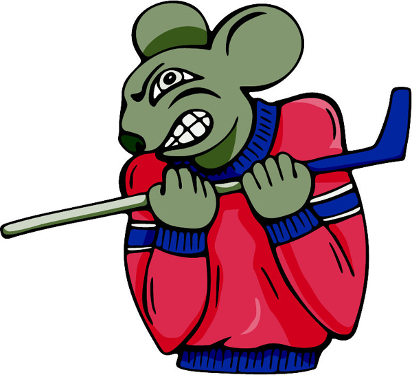 Rat mascot hockey player full color sports sticker. Personalize on line. MASCOTS_4C_40