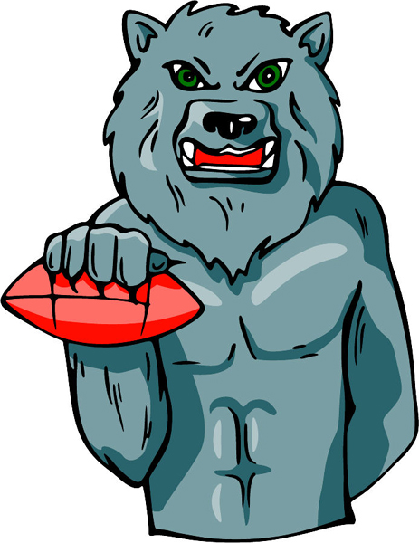 Wolf football mascot full color sports decal. Personalize on line. MASCOTS_4C_57