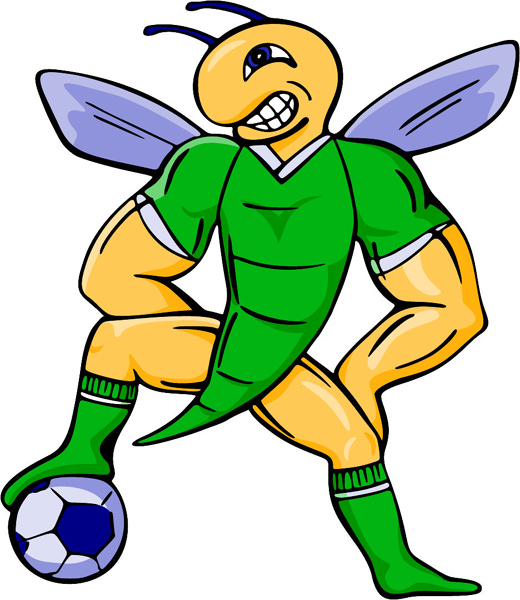 Yellowjacket soccer mascot full color sports decal. Customize on line. MASCOTS_4C_59