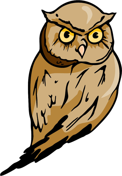 Owl mascot full color action sports decal. Customize on line. MASCOTS_5C_012