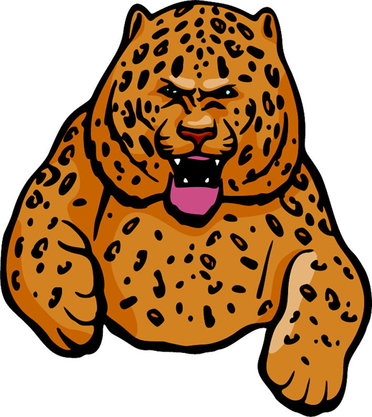 Leopard mascot full color action sports decal. Personalize on line. MASCOTS_5C_013