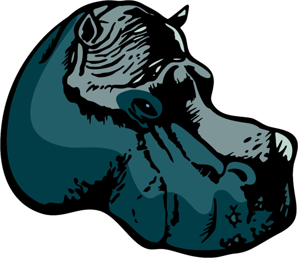 Hippo mascot full color sports sticker. Personalize on line. MASCOTS_5C_022