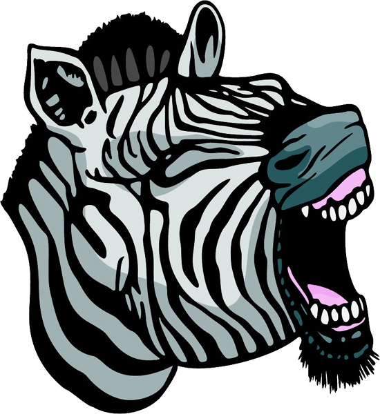 Zebra mascot full color action sports decal. Customize as you order. MASCOTS_5C_023