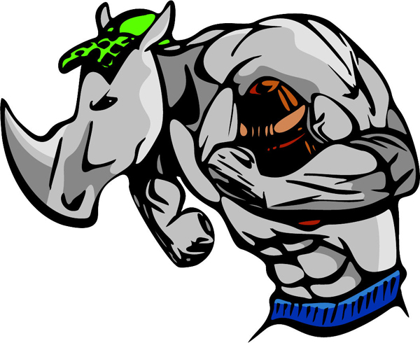 Rhino football mascot full color sports sticker. Personalize as you order. MASCOTS_5C_053