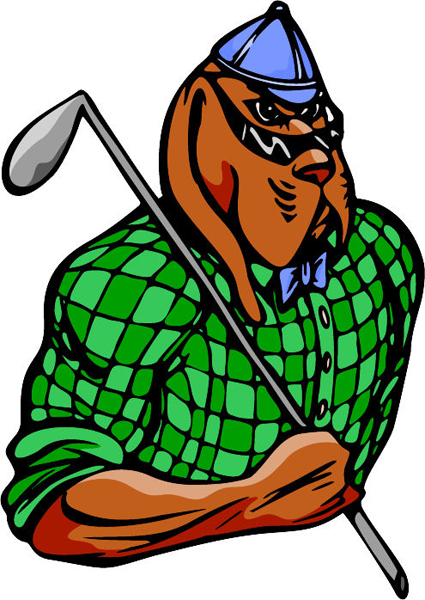 Bloodhound golfing mascot full color sports decal. Customize on line. MASCOTS_5C_056