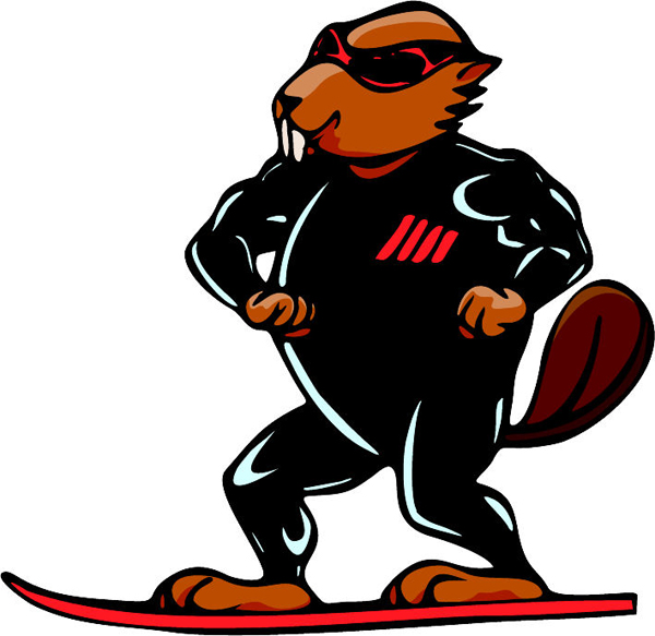 Beaver ski mascot full color sports sticker. Personalize on line. MASCOTS_5C_057