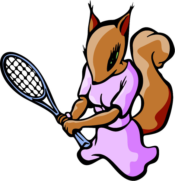 Lady Squirrel's tennis mascot team color sports sticker. Make it your own. MASCOTS_5C_064