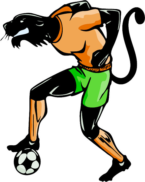 Panther soccer mascot full color sports decal. Personalize on line. MASCOTS_5C_075