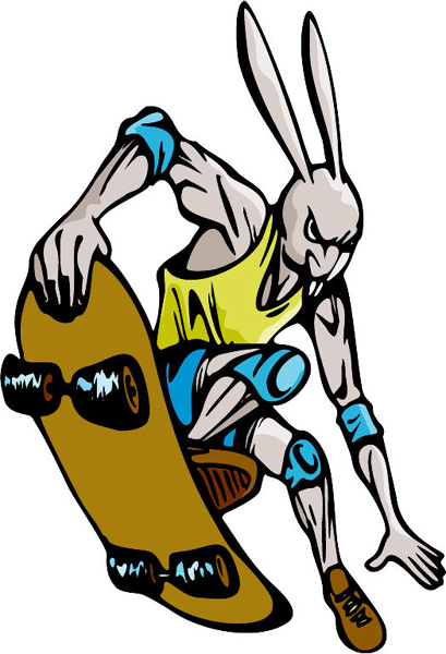 Jackrabbit skateboarder mascot full color sports sticker. Personalize on line. MASCOTS_5C_076