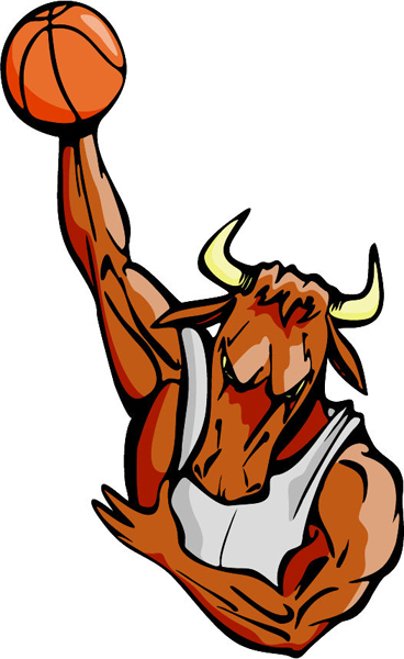 Bull mascot basketball player full color sports sticker. Customize as you order. MASCOTS_5C_078