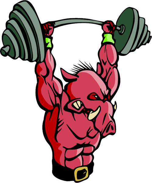 Warthog weightlifting mascot full color sports decal. Personalize on line. MASCOTS_5C_087