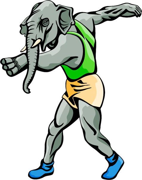 Elephant discus mascot full color sports decal. Personalize on line. MASCOTS_5C_094