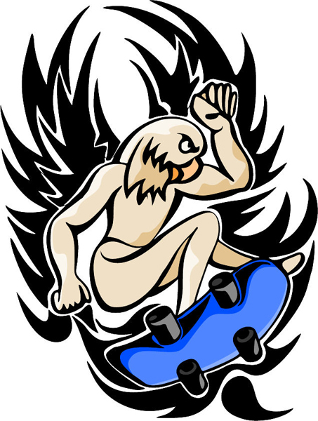 Eagle mascot skateboarder full color action decal. Personalize on line. MASCOTS_5C_098