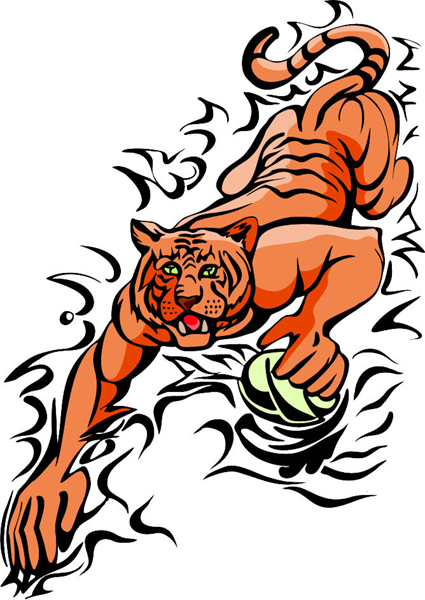 Tiger mascot full color sports sticker. Personalize on line. MASCOTS_5C_102