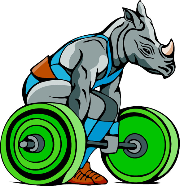 Rhino mascot weight lifter sports decal. Make it personal! MASCOTS_5C_104