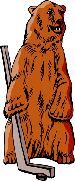 Bear hockey playing mascot sports sticker. Personalize as you order. MASCOTS_5C_110