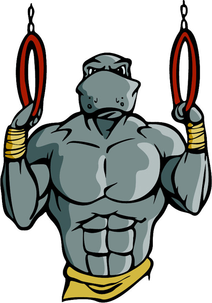 Hippo mascot body builder full color sports sticker. Personalize on line. MASCOTS_5C_115