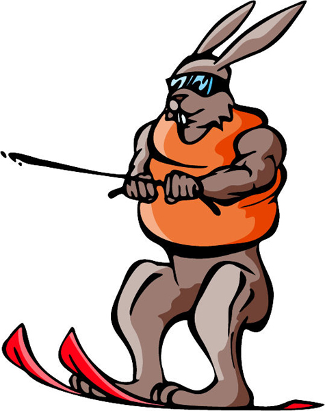 Jackrabbit water skier full color sports decal. Customize on line. MASCOTS_5C_122