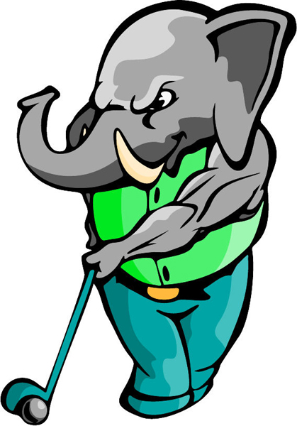 Elephant golfing mascot full color sports sticker. Make it your own. MASCOTS_5C_123