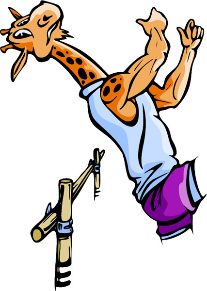 Giraffe hurdle jumping mascot full color sports decal. Customize on line. MASCOTS_5C_124