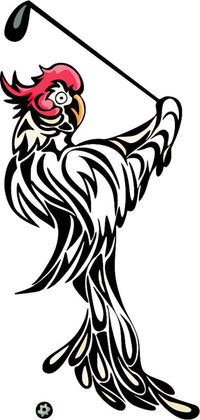 MASCOTS_5C_133 Rooster full color golf player sports decal. Make it yours!