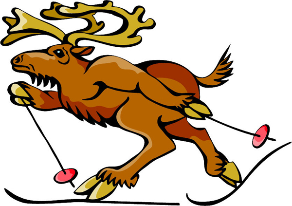 Elk skiing mascot full color action sports decal. Customize on line. MASCOTS_5C_136