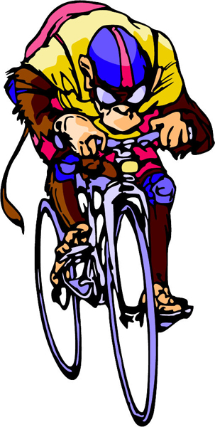 Chimpanzee bike mascot full color sports sticker. Personalize on line. MASCOTS_6C_00