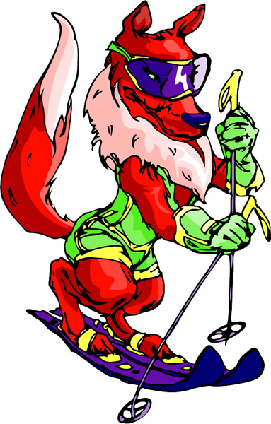 Foxy ski mascot full color sports decal. Personalize on line. MASCOTS_6C_04