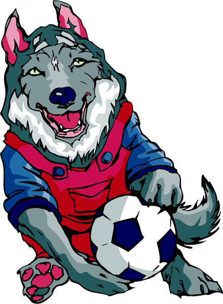 Wolf Soccer Mascot full color sports decal. Personalize on line. MASCOTS_6C_06