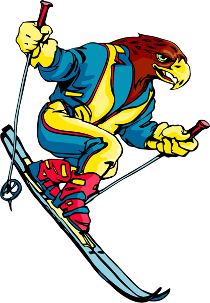Eagle skiing mascot full color sports sticker. Customize as you order. MASCOTS_6C_07