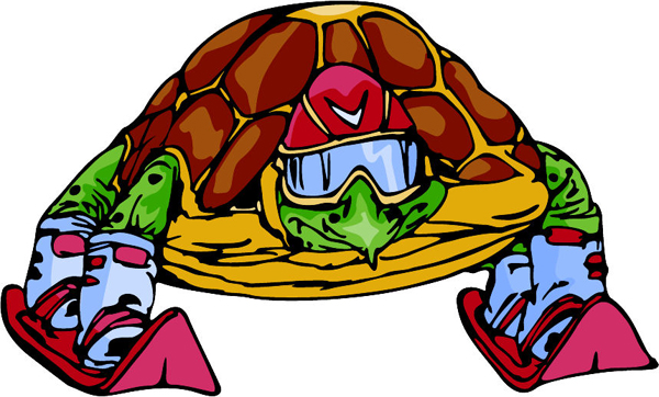 Tortoise skier mascot full color sports decal. Make it yours! MASCOTS_6C_10