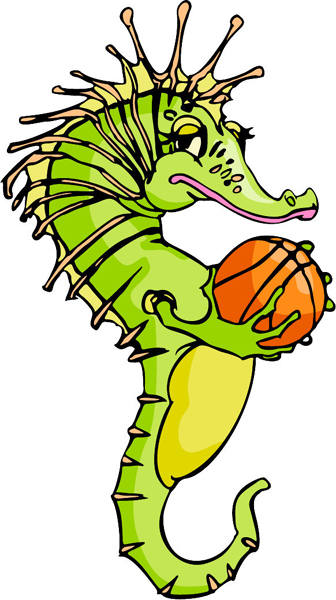 Seahorse basketball mascot full color sports decal. Customize on line. MASCOTS_6C_17