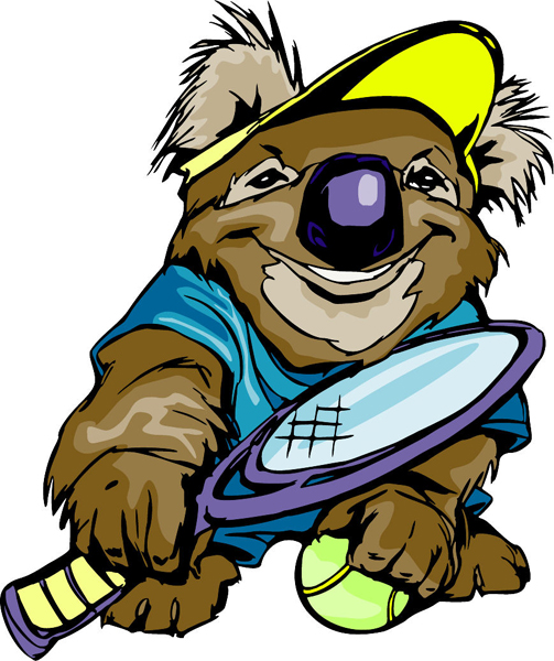 Koala bear mascot tennis player full color sports sticker. Own it! MASCOTS_6C_20
