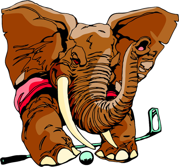 Elephant golfer mascot color team sticker. Make it yours! MASCOTS_6C_23