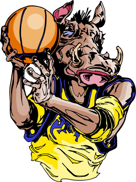 Warthog basketball mascot full color sports decal. Personalize on line. MASCOTS_6C_24