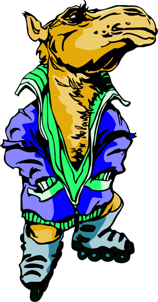 Camel roller-skater mascot full color sports sticker. Make it your own! MASCOTS_6C_31