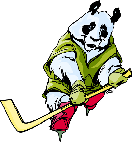 Panda bear hockey mascot full color sports sticker. Customize on line. MASCOTS_6C_34