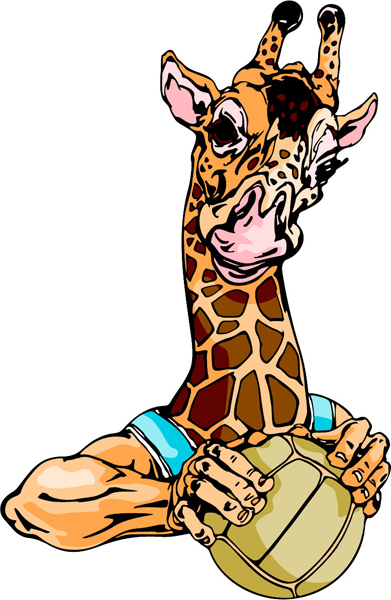 Giraffe mascot volleyball player color team sports sticker. Make it yours. MASCOTS_6C_41