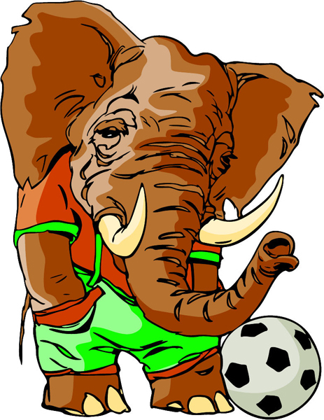 Elephant soccer mascot full color sports sticker. Customize on line. MASCOTS_6C_46