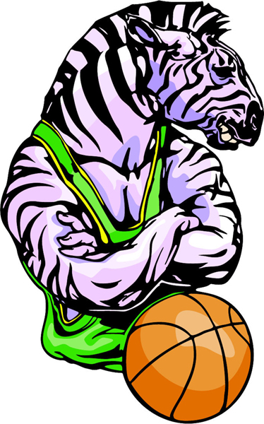 Zebra basketball mascot full color action sports mascot. Personalize on line. MASCOTS_6C_52