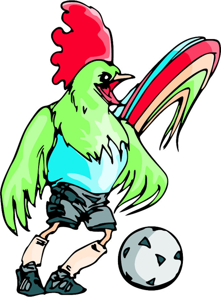 Rooster mascot soccer player full color sports sticker. Personalize as you order. MASCOTS_6C_54