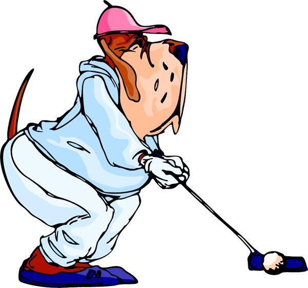 Hound dog golfer mascot full color sports sticker. Customize on line. MASCOTS_6C_56