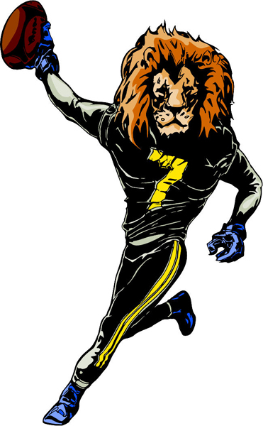 Lion football mascot full color action sports decal. Personalize on line. MASCOTS_6C_67