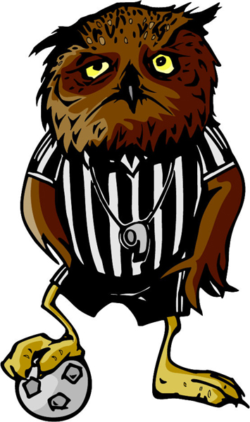 Owl soccer referee mascot full color action sports decal. Personalize on line. MASCOTS_6C_68