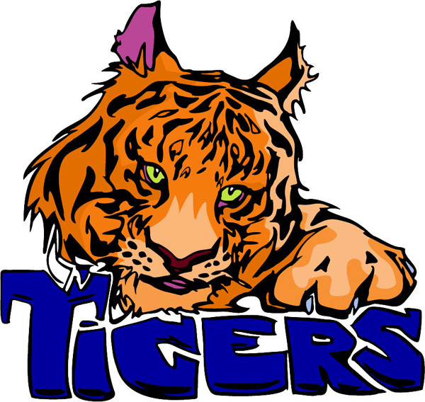 Tiger mascot with 'tiger' lettering full color sports sticker. Personalize on line. MASCOTS_6C_76