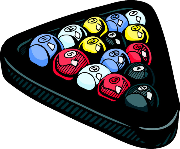 Pool balls in rack full color sports sticker. Personalize on line. POOLHALL_DARTS_6C_06