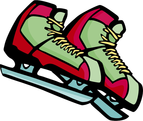 Pair of ice skates full color sports sticker. Customize on line. SKATING_5C_02