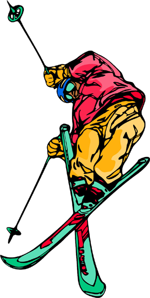Skiing action full color sports sticker. Personalize as you order. SKINOWBOARD_6C_05
